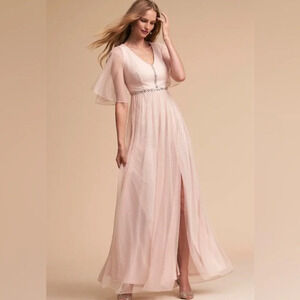 Adrianna Papell By Anthropologie Rivoli Tulle Blush Rose Gown Sz 10 NWT